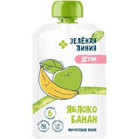 Пюре из яблок и банана с 6 месяцев Зелёная Линия, 90г