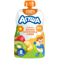 Пюре Агуша фруктовое Яблоко-банан-клубника-киви с 8 месяцев, 90г