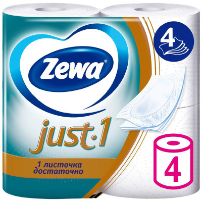 Изображение товара Туалетная бумага Zewa Just1 4 слоя, 4шт
