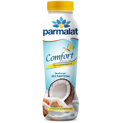 Изображение товара Биойогурт питьевой Parmalat Comfort безлактозный мюсли-кокос 1.5%, 290г