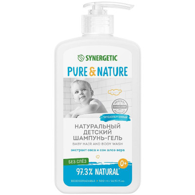 Изображение товара Шампунь-гель Synergetic Без слез гипоаллергенный для волос и тела детский 0+, 500мл