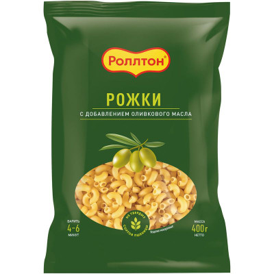 Изображение товара Макароны Роллтон Рожки с оливковым маслом, 400г