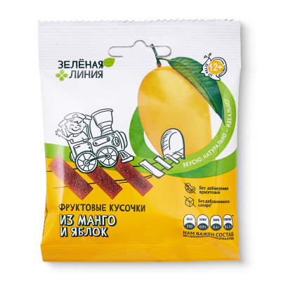 Изображение товара Фруктовые кусочки из манго и яблок Зелёная Линия, 30г