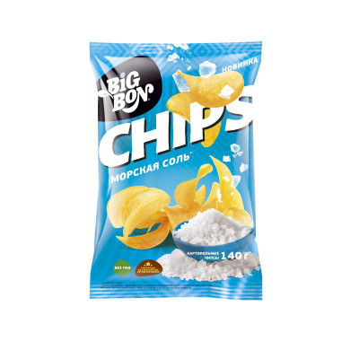 Изображение товара Чипсы Big Bon из натурального картофеля с морской солью, 140г