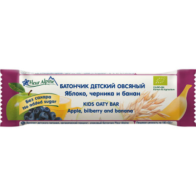 Изображение товара Батончик детский Овсяный Fleur Alpine Яблоко, черника и банан, с 3 лет, 23г