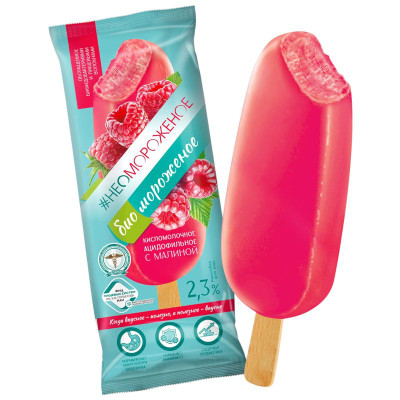 Изображение товара Мороженое Неомороженое кисломолочное ацидофильное малиновое с бифидобактериями и пищевыми волокнами 2.5%, 70г