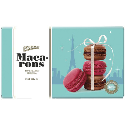 Изображение товара Пирожные Акульчев макарон со сбивным кремом со вкусом малины с шоколадом, 96г