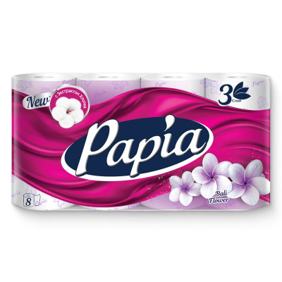 Изображение товара Туалетная бумага Papia Балийский цветок 3 слоя, 8шт