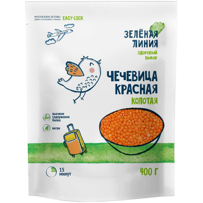 Изображение товара Чечевица красная колотая Зелёная Линия, 400г