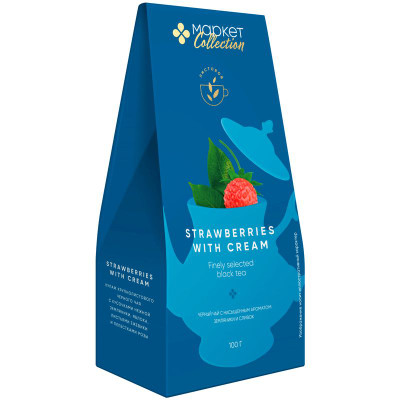 Изображение товара Чай Земляника со сливками чёрный листовой крупный с ароматом сливок Market Collection, 100г