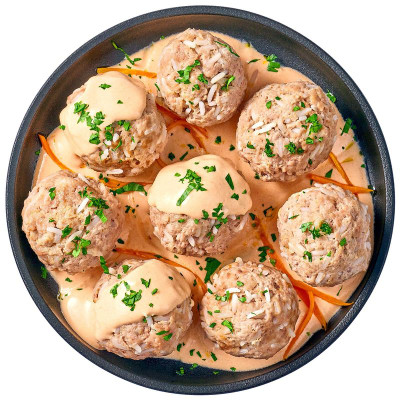 Изображение товара Тефтели мясные в сливочно-томатном соусе Перекрёсток Select, 370г