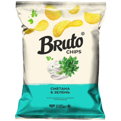 Изображение товара Чипсы Bruto из натурального картофеля со вкусом сметаны и зелени, 120г