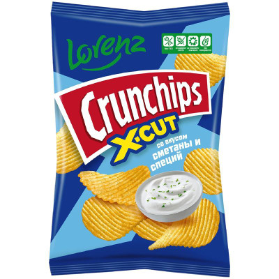 Изображение товара Чипсы Crunchips X-Cut картофельные рифленые со вкусом сметаны и специй, 130г