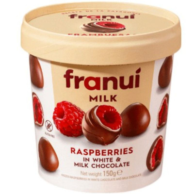 Изображение товара Малина Franui в белом и молочном шоколаде замороженная, 150г