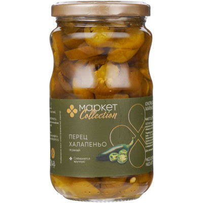 Изображение товара Перец халапеньо зеленый резаный маринованный Market Collection, 340г