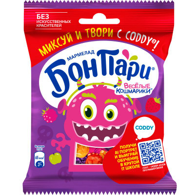Изображение товара Мармелад Бон Пари Весёлые кошмарики жевательный фрукты, 75г