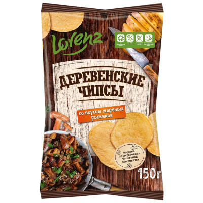 Изображение товара Чипсы картофельные Lorenz Деревенские чипсы со вкусом жареных рыжиков, 150г
