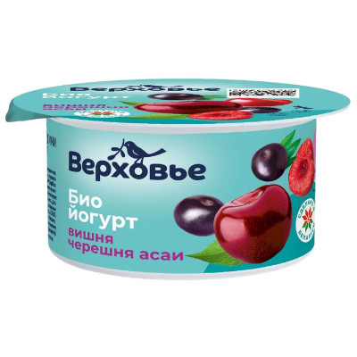 Изображение товара Биойогурт Верховье Вишня-Черешня-Асая для детского питания 2.9%, 130г