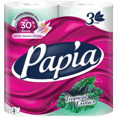 Изображение товара Туалетная бумага Papia Tropical Exotic белая 3 слоя, 4шт