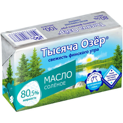 Изображение товара Масло сливочное Тысяча озёр солёное 80.5%, 100г