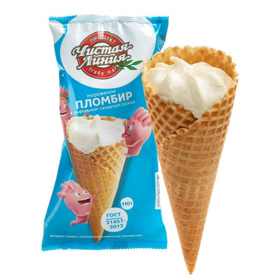 Изображение товара Пломбир Чистая Линия ванильный в сахарном вафельном рожке 12%, 110г