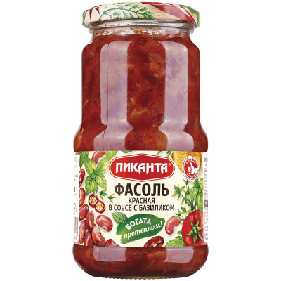 Изображение товара Фасоль Пиканта красная в соусе с базиликом, 480г