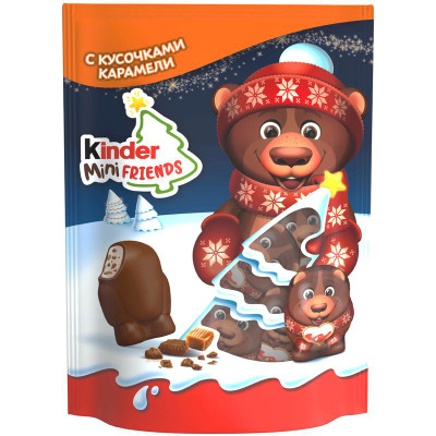 Изображение товара Конфеты Kinder Mini Friends со вкусом карамели и измельченным печеньем покрытые молочным шоколадом, 122г
