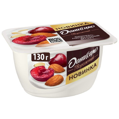 Изображение товара Продукт творожный Даниссимо с наполнителем Вишнево-миндальный десерт 6.1%, 130г