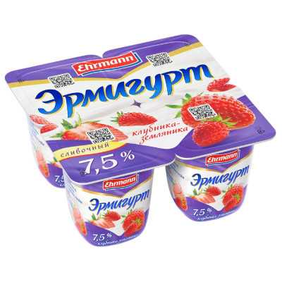 Изображение товара Продукт йогуртный Эрмигурт клубника-земляника 7.5%, 100г