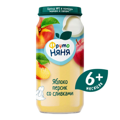 Изображение товара Пюре ФрутоНяня из яблок и персиков со сливками с 6 месяцев, 250г