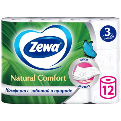 Изображение товара Туалетная бумага Zewa Natural Comfort 3 слоя, 12шт