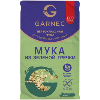 Изображение товара Мука Garnec гречневая из непропаренной крупы, 500г