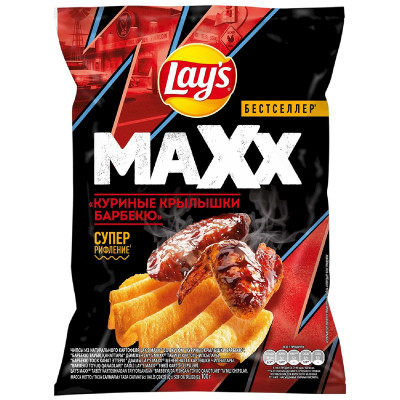 Изображение товара Чипсы Lay's Maxx Куриные крылышки барбекю, 100г