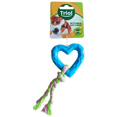 Изображение товара Игрушка для собак Triol Сердечко с верёвкой из цельнолитой резины в ассортименте, 70х150мм