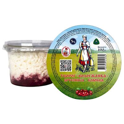 Изображение товара Творог Вологжанка с наполнителем Брусника-Клюква 5%, 190г