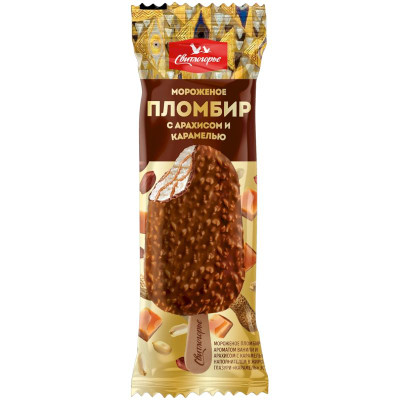 Изображение товара Мороженое Свитлогорье пломбир эскимо ванильный с арахисом и карамельным наполнителем глазури 15%, 80г