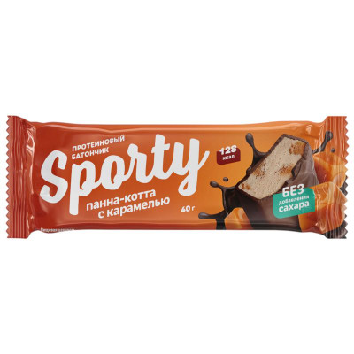 Изображение товара Батончик Sporty Панна-котта с карамелью протеиновый глазированный, 40г