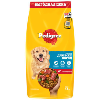 Изображение товара Сухой корм Pedigree полнорационный для взрослых собак всех пород с говядиной, 13кг