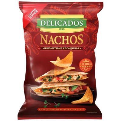 Изображение товара Чипсы Delicados Начос кукурузные со вкусом пикантная кесадилья, 140г