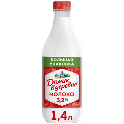 Изображение товара Молоко Домик в деревне пастеризованное 3.2%, 1.4л