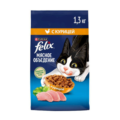 Изображение товара Сухой корм для кошек Felix Мясное объедение с курицей, 1.3кг