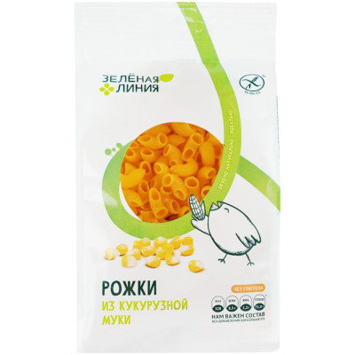 Изображение товара Макароны Рожок из кукурузной муки Зелёная Линия, 250г