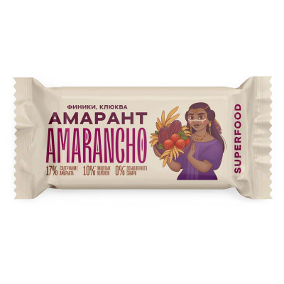 Изображение товара Батончик Amarancho Амарант Финики-Клюква фруктово-зерновой, 30г