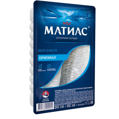 Изображение товара Сельдь Матиас оригинал филе в масле, 250г