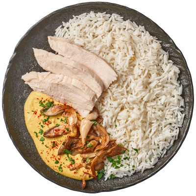 Изображение товара Курица карри с вешенками и рисом басмати Перекрёсток Select, 285г