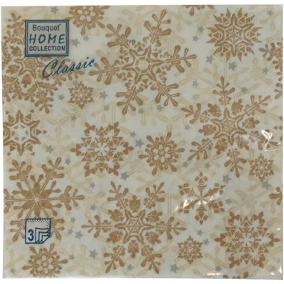 Изображение товара Салфетки Bouquet бумажные трехслойные золотые снежинки 57516 33х33см, 20шт