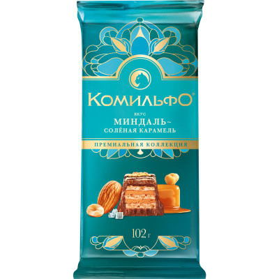 Изображение товара Шоколад Комильфо Миндаль-солёная карамель с вафлей, 102г