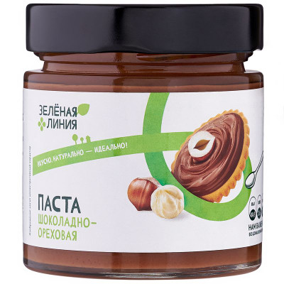 Изображение товара Паста шоколадно-ореховая с фундуком без добавления сахара Зелёная Линия, 200г