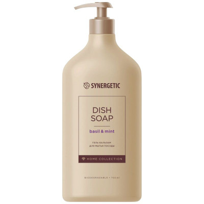 Изображение товара Гель-бальзам Synergetic Базилик и свежая мята биоразлагаемый для мытья посуды и детских игрушек, 750мл