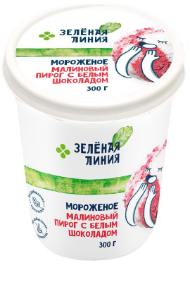 Изображение товара Мороженое Малиновый пирог с белым шоколадом пломбир 15% Зелёная Линия, 300г